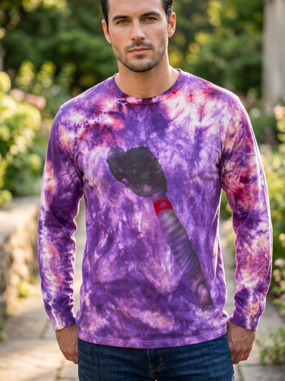 Adidas Tie Dye Purple Handmade size xl  Long Sleeve T Shirt Tee tied dyed Cotton